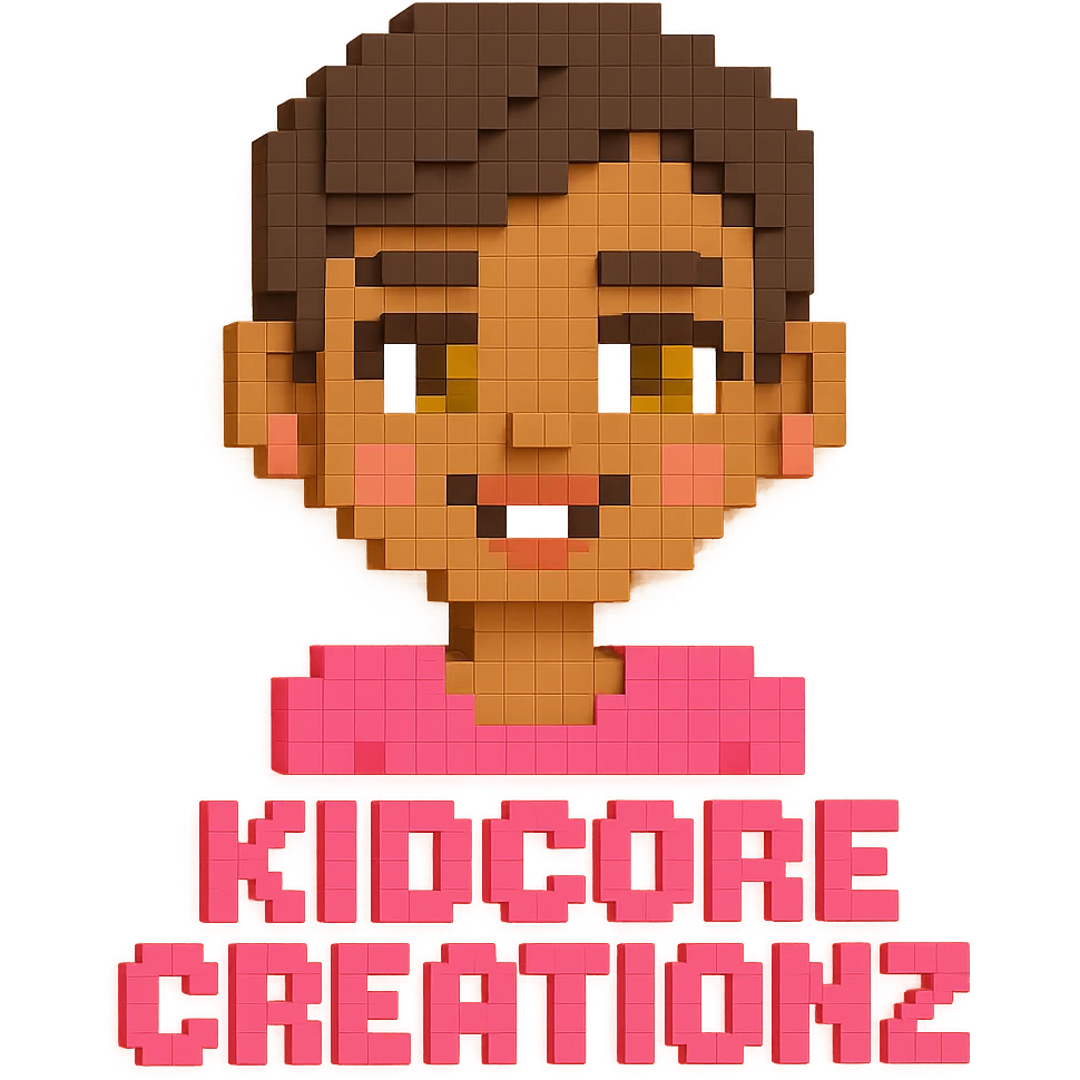 Lightskin girl with a pixie cut
pink blouse
hazel eyes
expression is smiling
Add the word Kidcore Creationz in Pink emoji