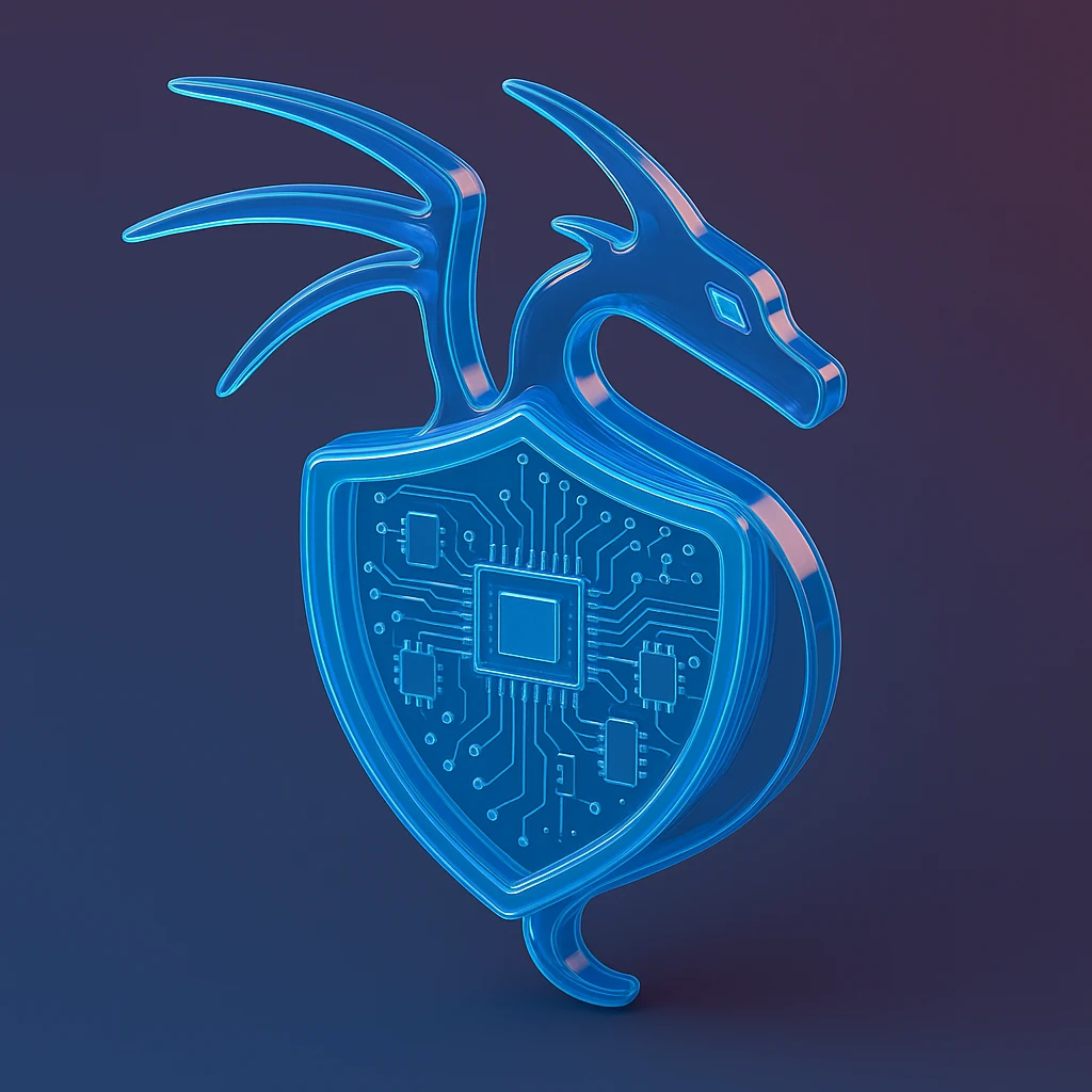 Make the shield much bigger, keep the Kali Linux dragon, 3D glossy style, circuit-inspired, keep background as is. emoji