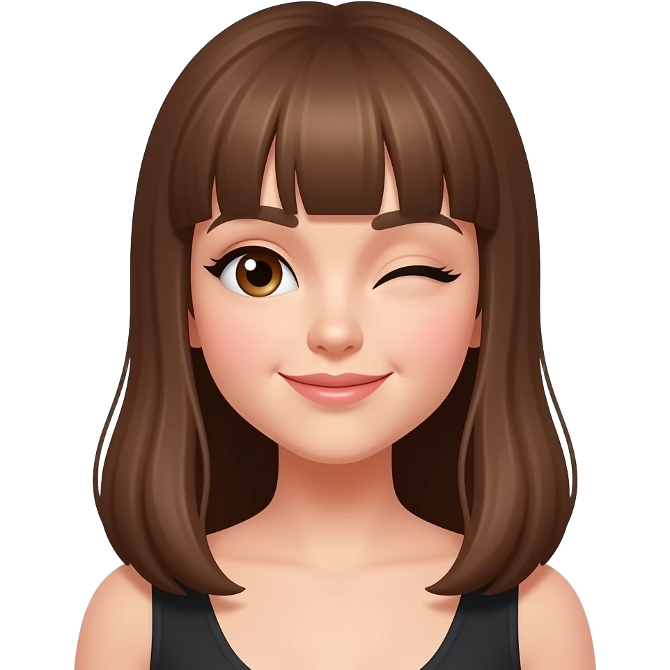 윙크하고 있는 앞머리 긴머리 여성 emoji