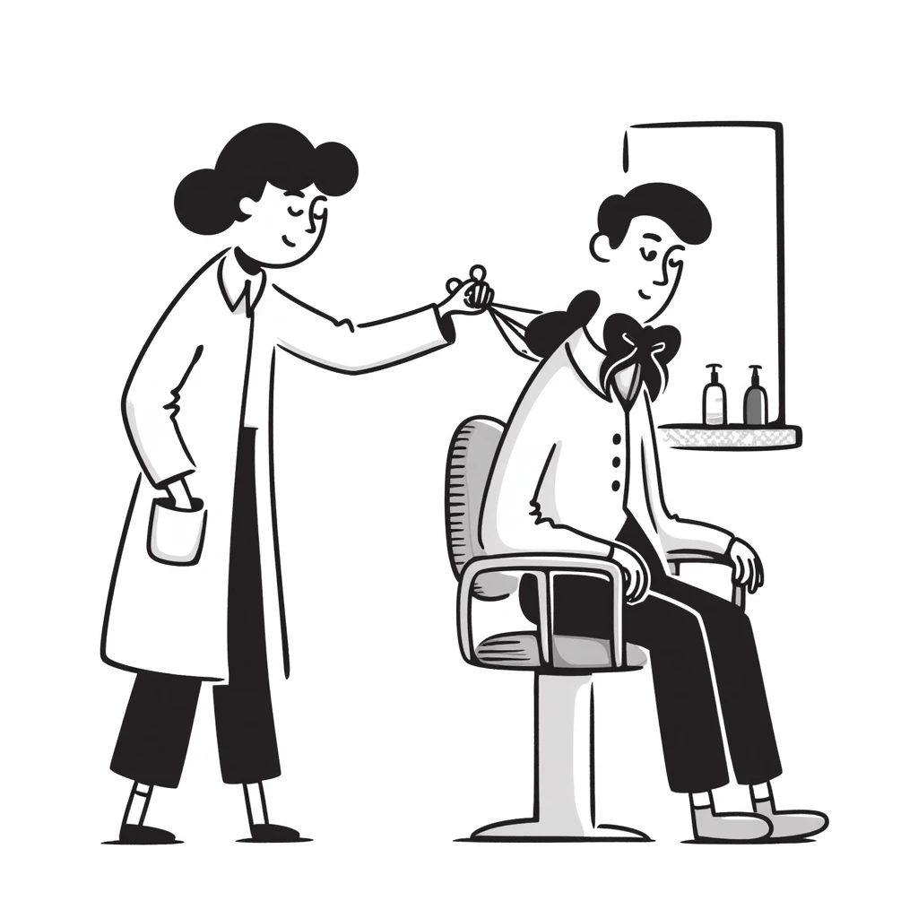 a soldier man getting a haircut, hand drawn doodle style emoji