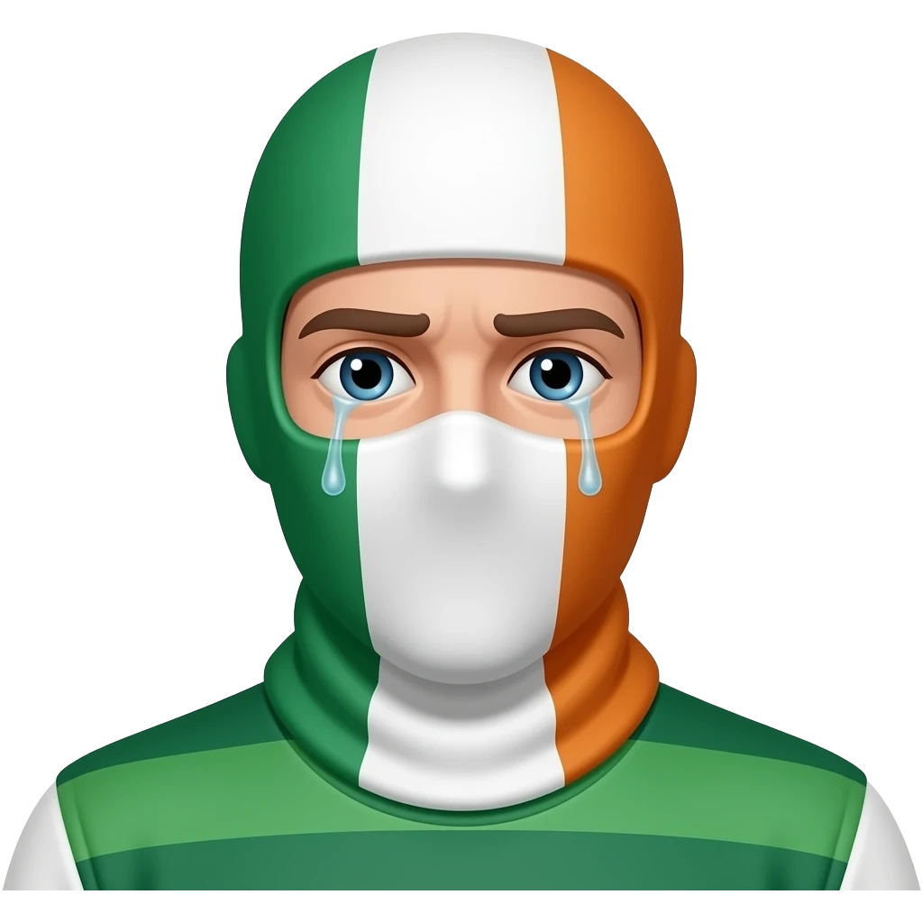 Can you put tears in his eyes? And have him wearing an Irish tricolor balaclava emoji