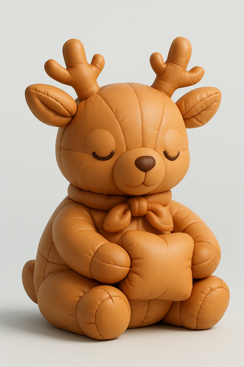 a deer with a ribbon scarf, sitting and holding an object, cushion style emoji