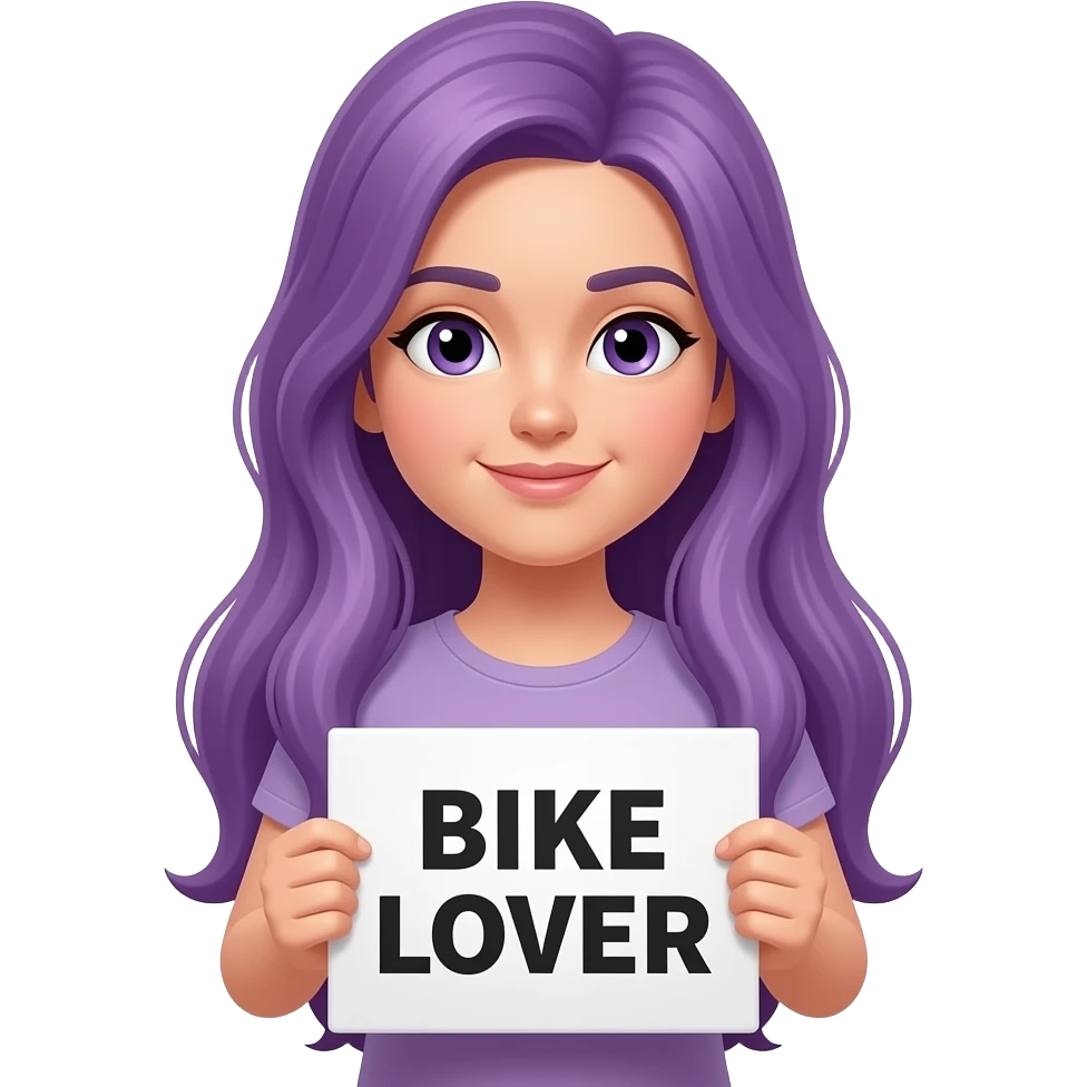 girl with long purple hair with a BIKE LOVER sign emoji