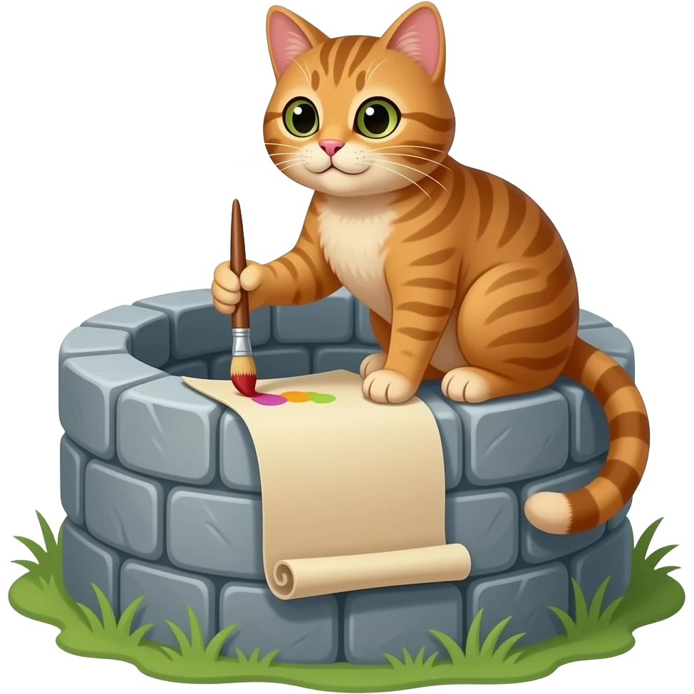 Cartoon brown cat is drowing in a well emoji