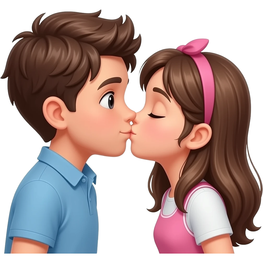 A brown haired boy and girl kissing emoji