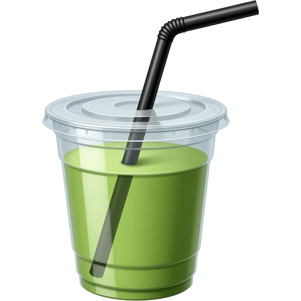 Crée 1 emoji iOS 18 représentant un univers cosy et esthétique de créatrice.Éléments : matcha dans un gobelet en plastique avec une paille noire. l'ensemble est isolée sur un fond blanc. emoji