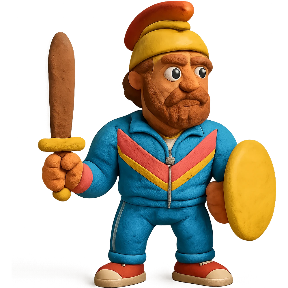 Odysseus in an 80s workout suit emoji