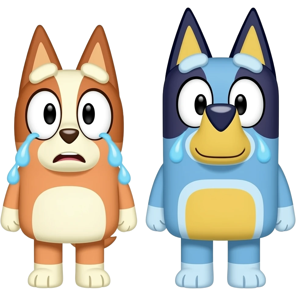 Lilly bunny from noco NUTS and bingo dog form bluey cry emoji