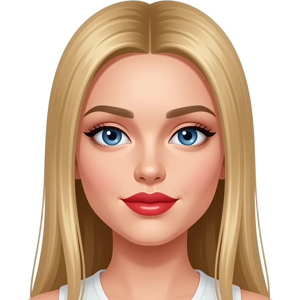 pretty girl Long straight blonde hair with blue eyes and white and red glossy lips emoji