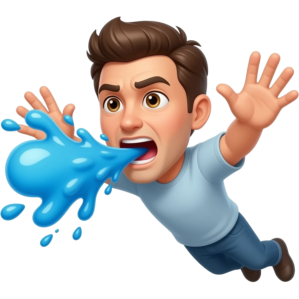 Person flying mad blue liquid out of his mouth emoji