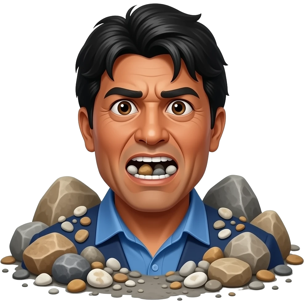 Same guy but more rocks and pebbles and ash make him look crazy. Like he loves the pebbles Bolivian guy. Pebbles in his mouth emoji