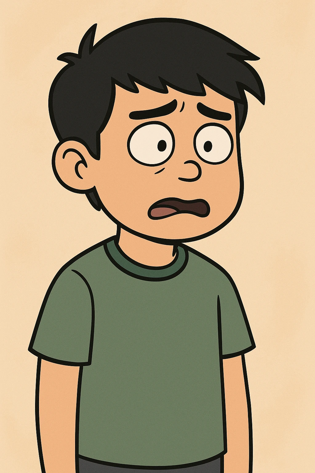 Chinese boy black hair Green t-shirts emoji