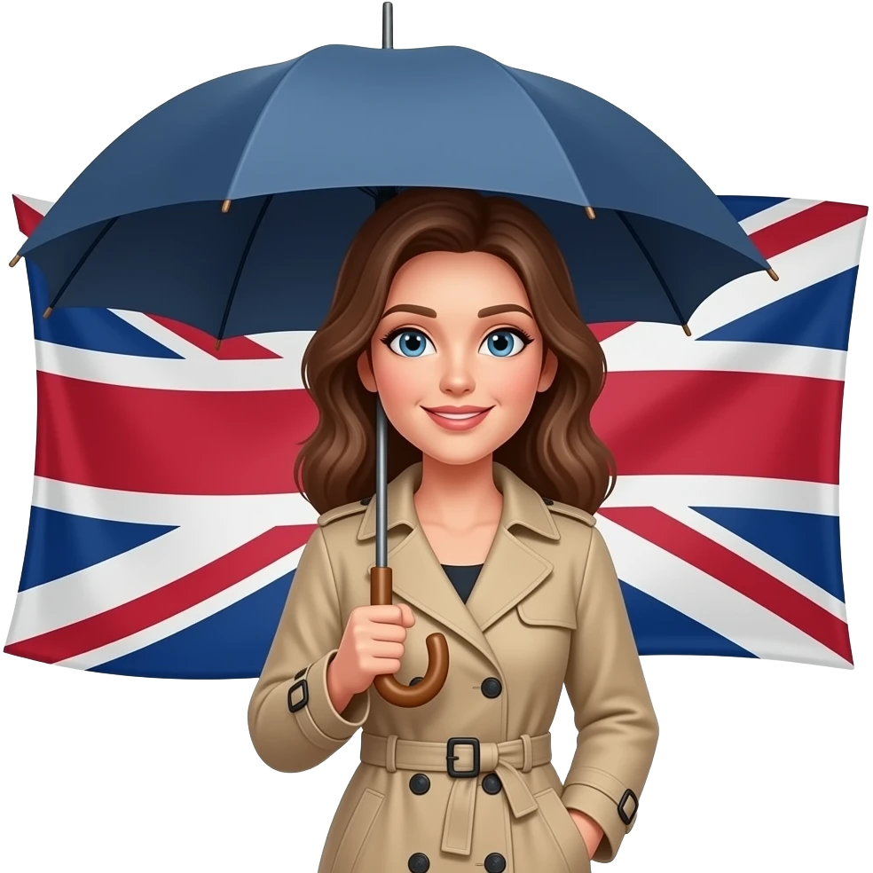 woman in Trenchcoat with umbrella in Union Jack emoji