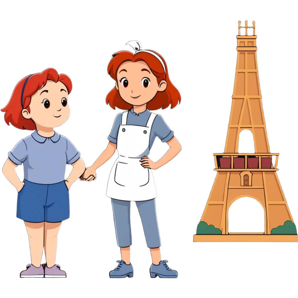 Two girls at Disney land one that is tall with red hair and one that is short with brown hair stays next to ratatouille ride  emoji