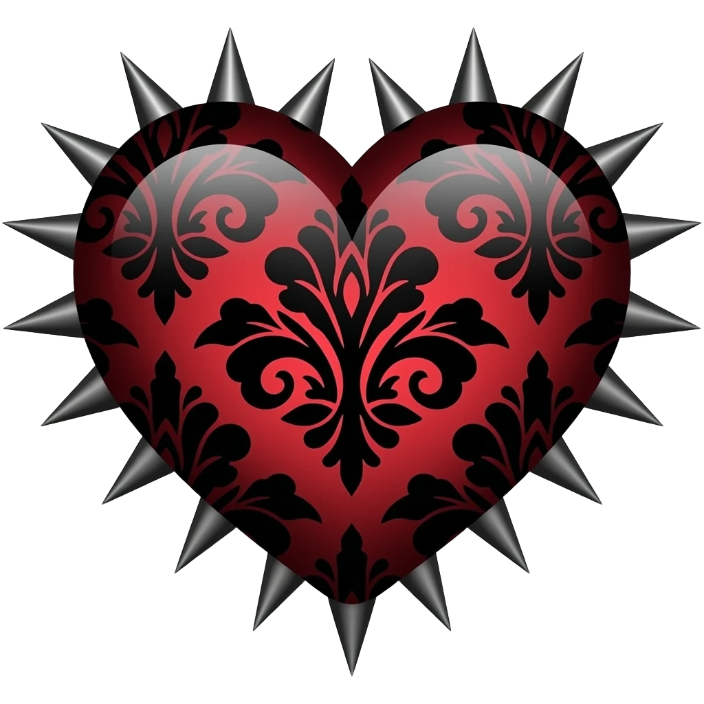 Vermillion Gothic emo edgy cool spiky Heart with black damask pattern emoji