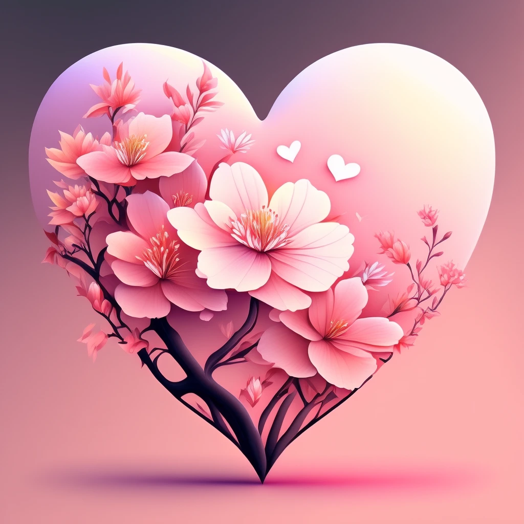 heart with sakura blossom gradient, no background, soft and beautiful emoji