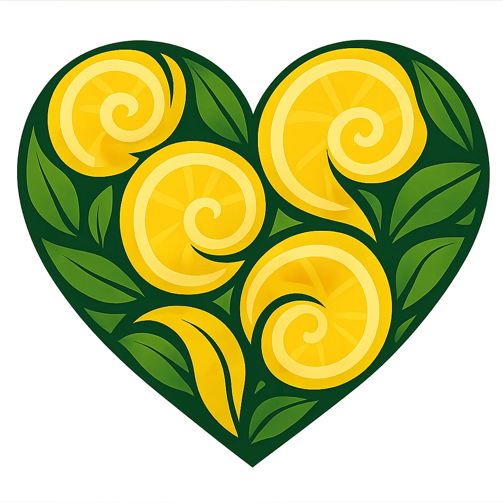 heart with a swirling lemon pattern, digital illustration emoji
