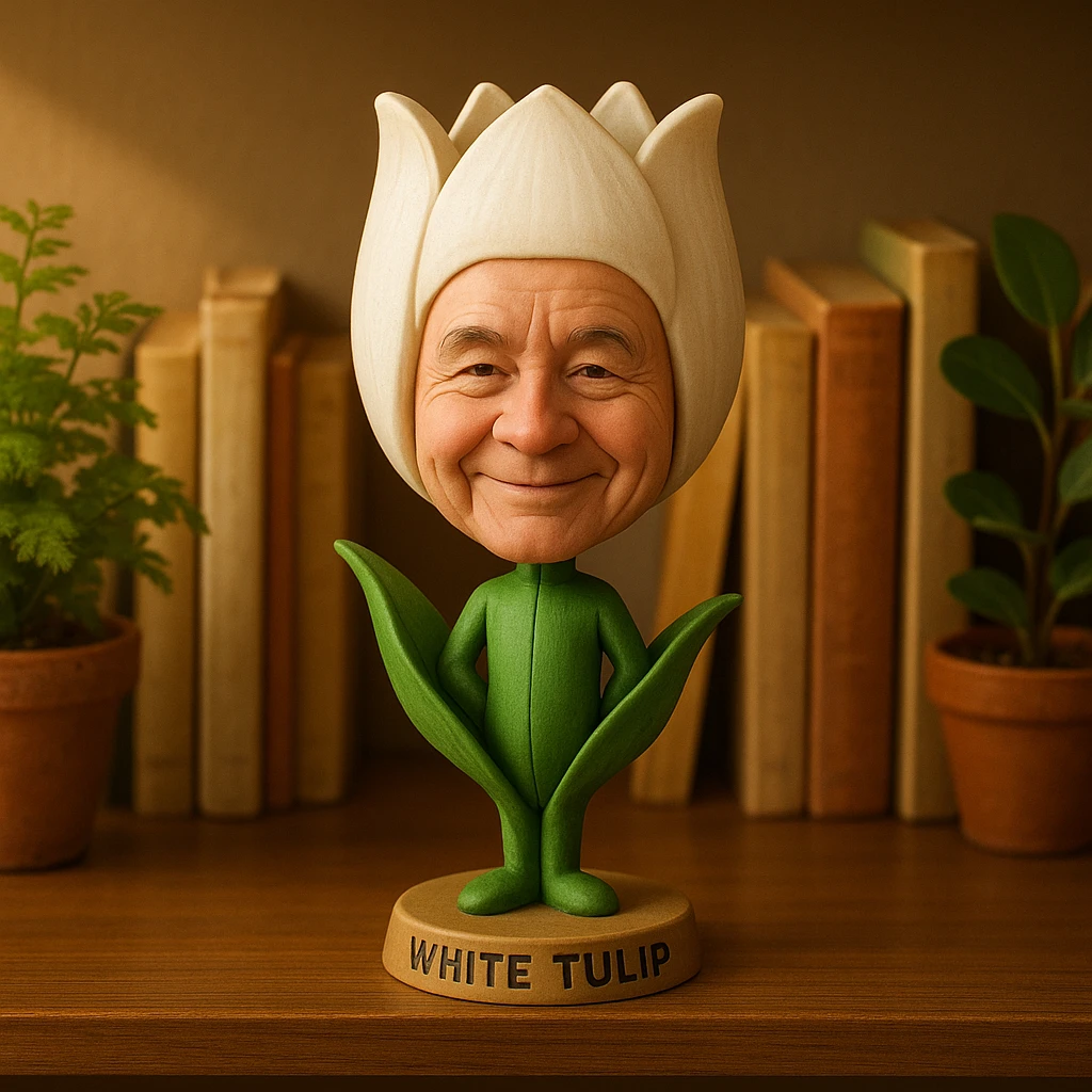 white tulip bobblehead style emoji