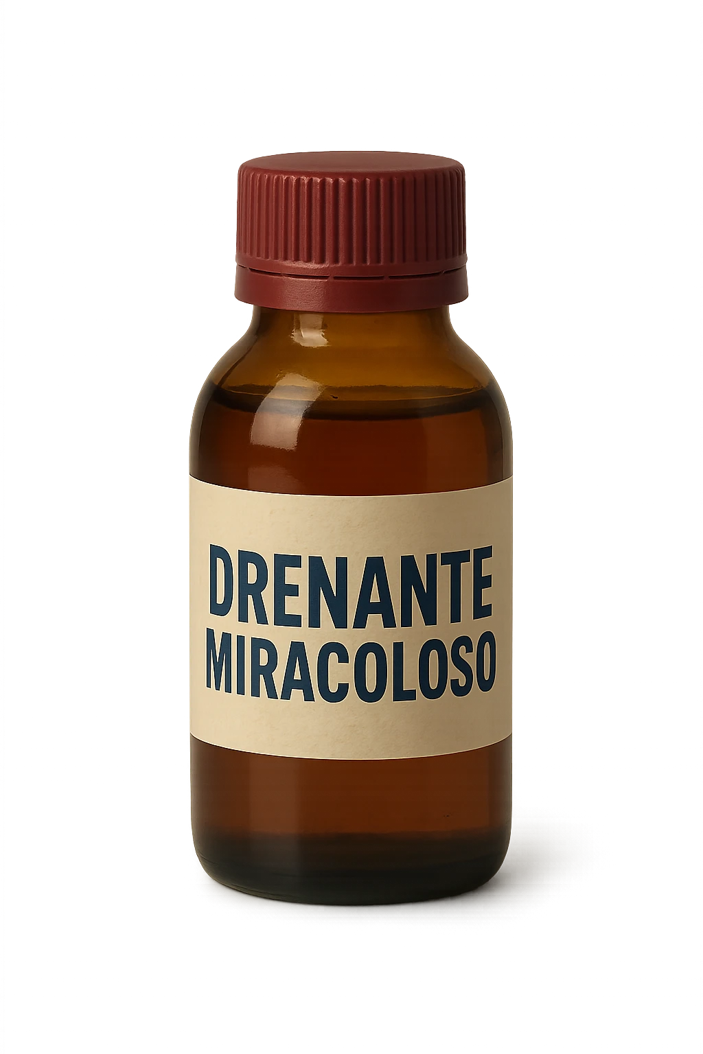 boccetta di drenante da bere, con la scritta "DRENANTE MIRACOLOSO" SULL'ETICHETTA emoji