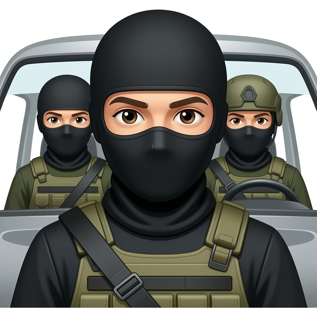 delle case popolari è una macchina con dentro persone armate di armi con passamontagna emoji