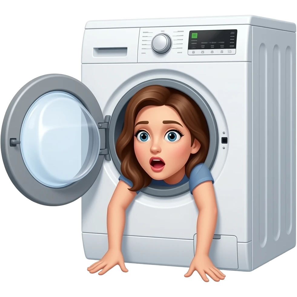 Une femme avec la tête dans une machine a laver que le reste du corps et en-dehors de la machine a laver emoji