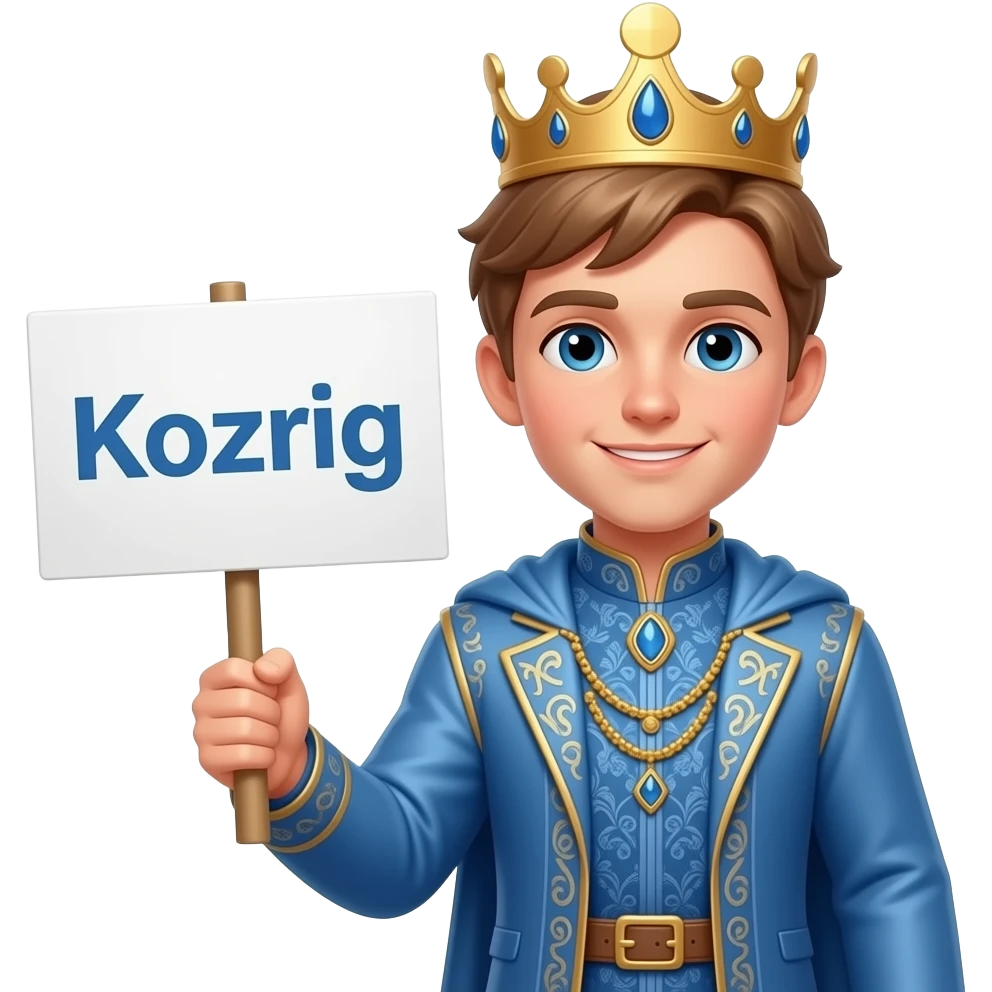 Гарний принц тримає в правій руці білу табличку де написано "КОЗОРІГ" emoji