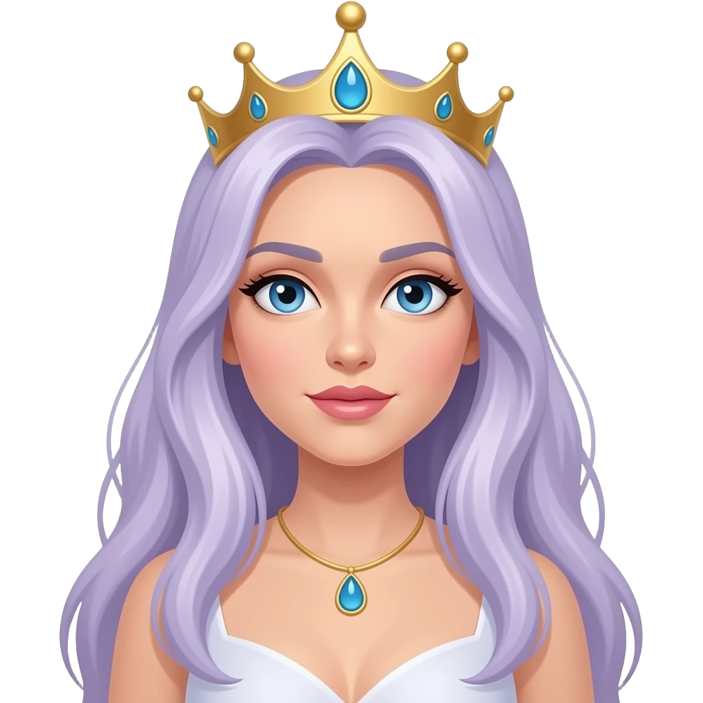 Queen of the moon kingdom, light skin, female with floor length pale lavender hair and blue eyes, emoji