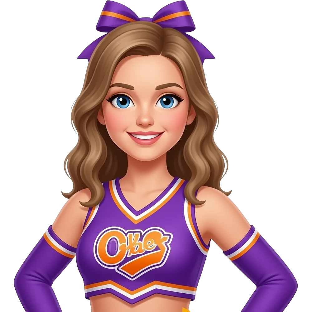 Make it a Boyett Petroleum cheerleader and the neon purple and bright orange uniform, and add our company logo to her outfit emoji