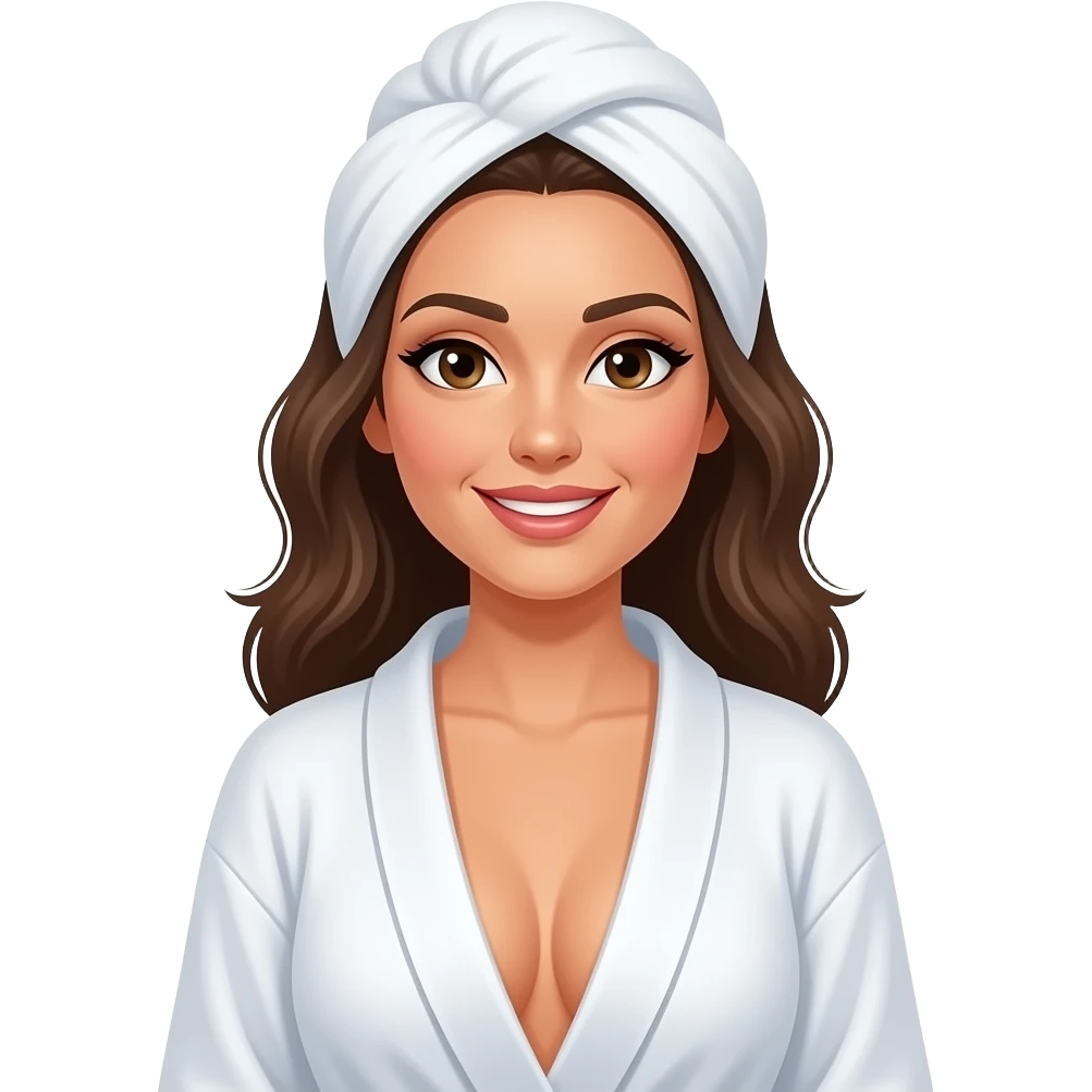 A woman that is in a spa clothing revealing her uncovered enormously largeboobs emoji