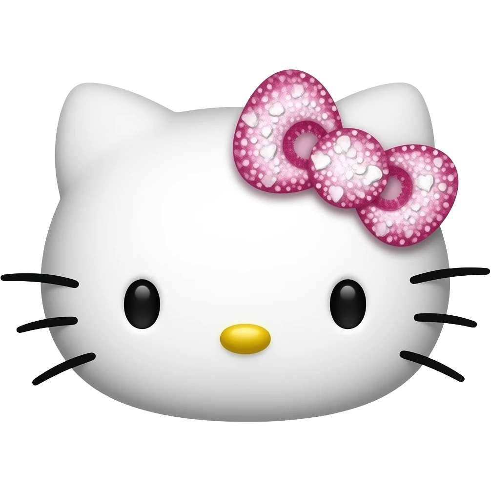 hello kitty head with a pink and white glittery bow with small heart shaped diamonds on it emoji