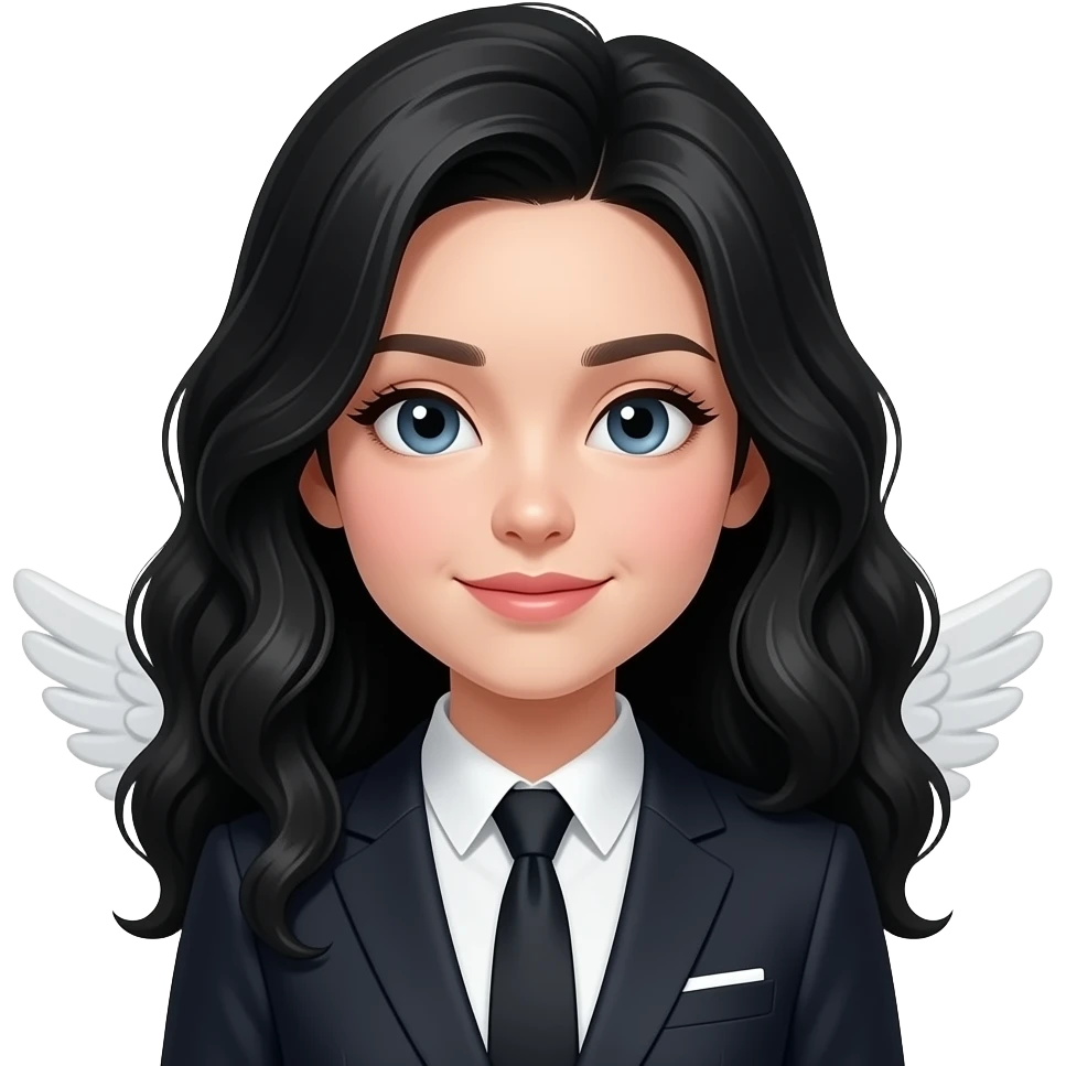 angelic black wavey hair girl with suit emoji