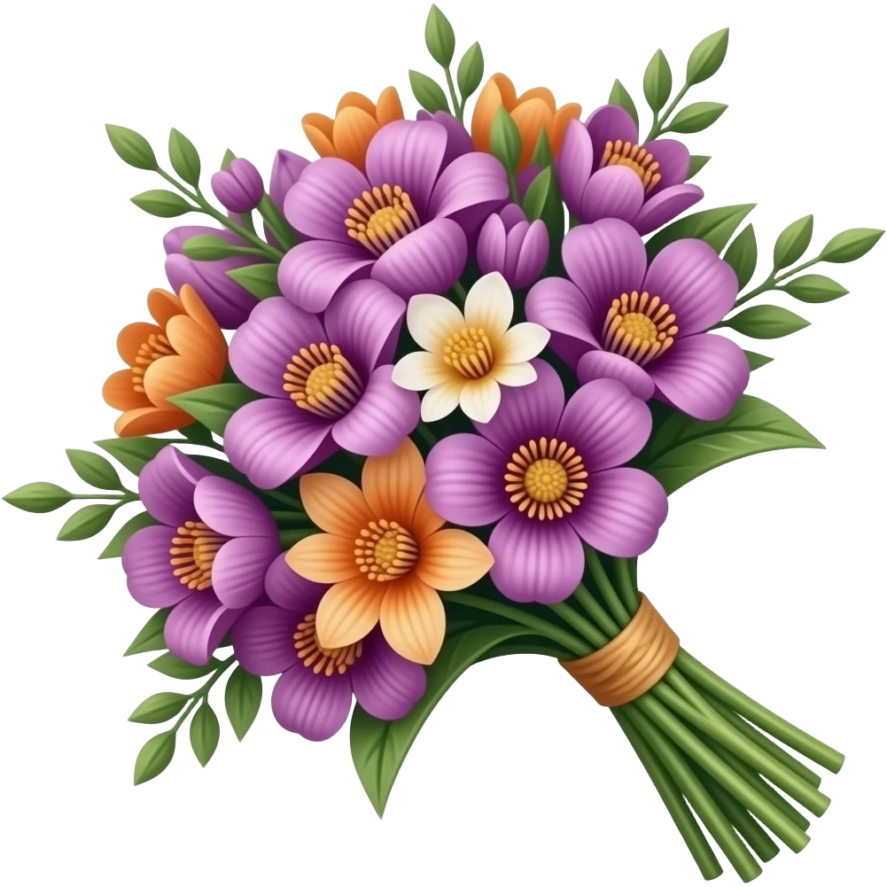 Emoji of a bouquet of flowers  in purlpe and orange emoji
