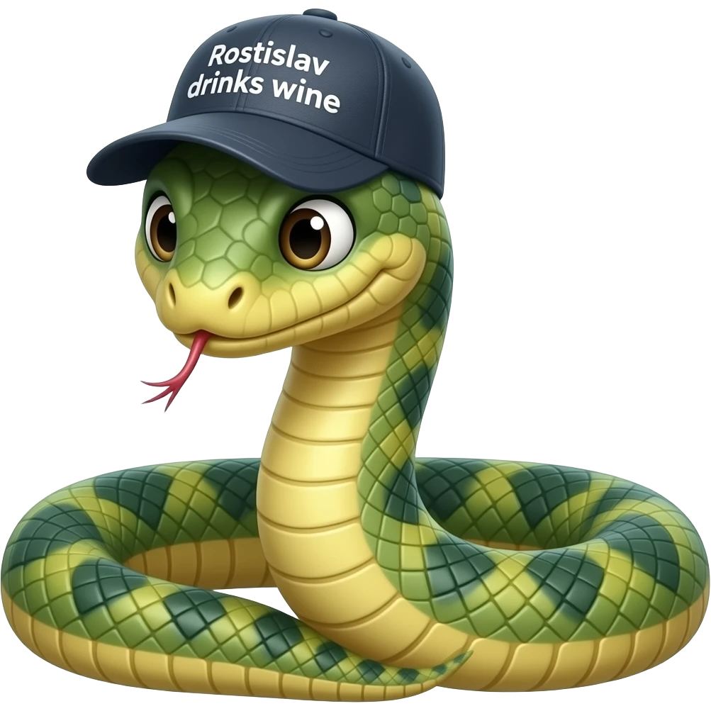 A snake in a cap with the inscription "Rostislav drinks wine" emoji