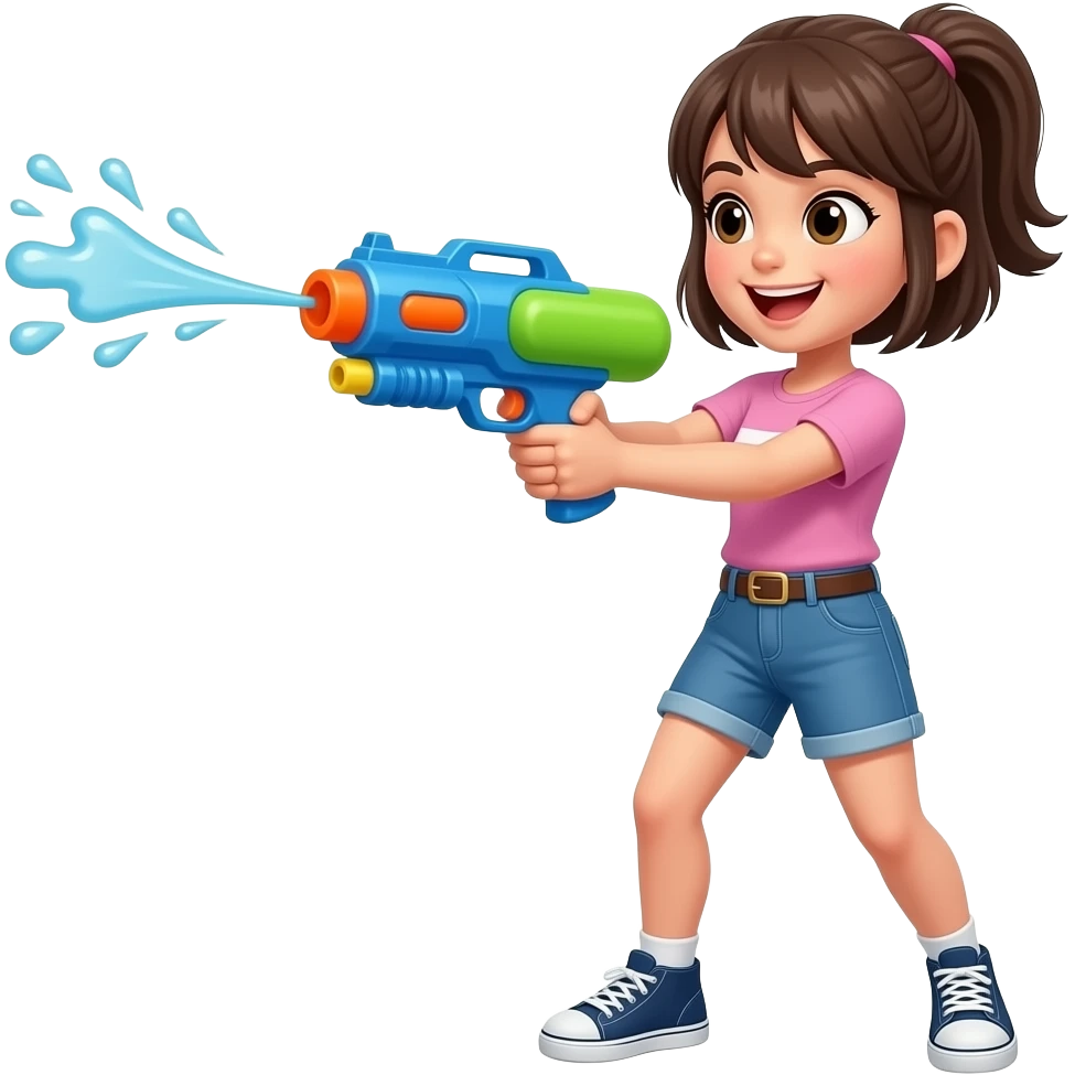 Girl having water gun fight emoji