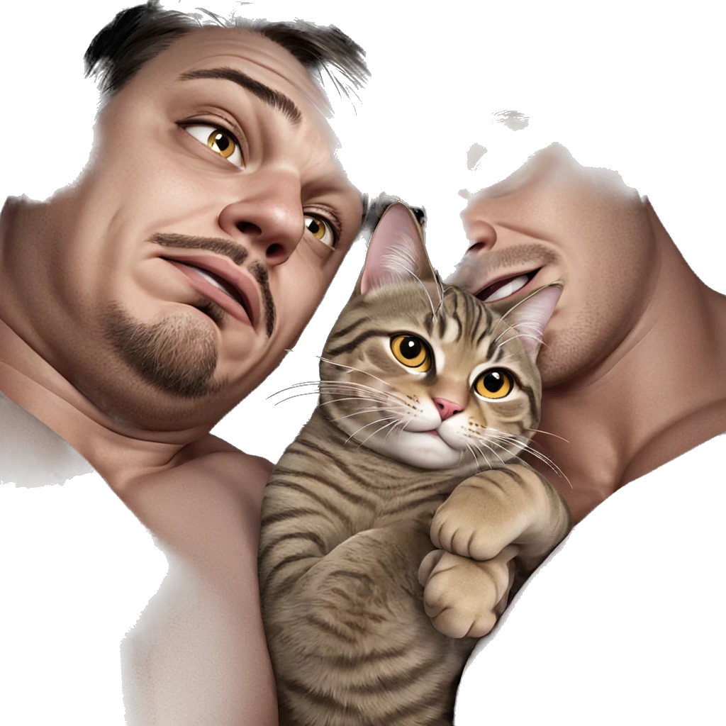 muscular boys with a cat emoji