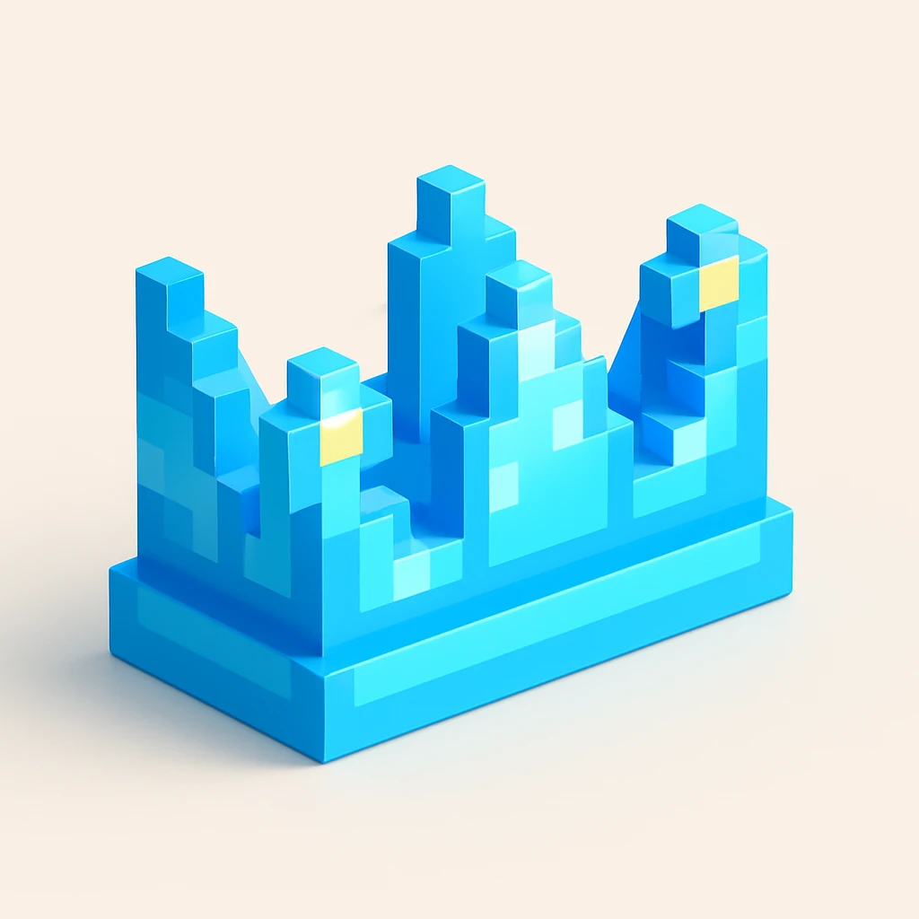 a small but long ice crown, playful and shiny, Roblox-inspired look, blocky 3D cartoon style emoji