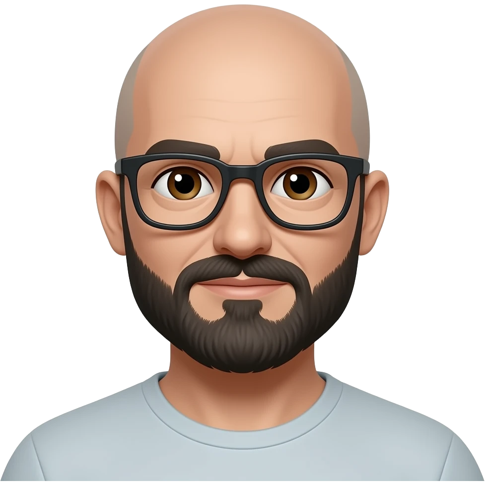 Homme chauve avec lunettes barbe noire  yeux brun emoji