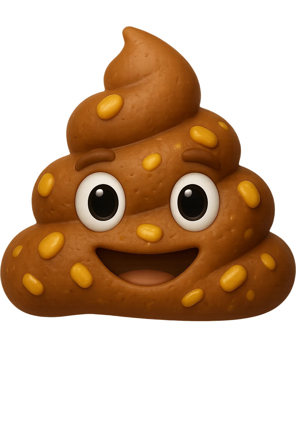 emoji stile iphone 3d di una cacca con mais visibile all'interno, iperrealistiche 4k emoji