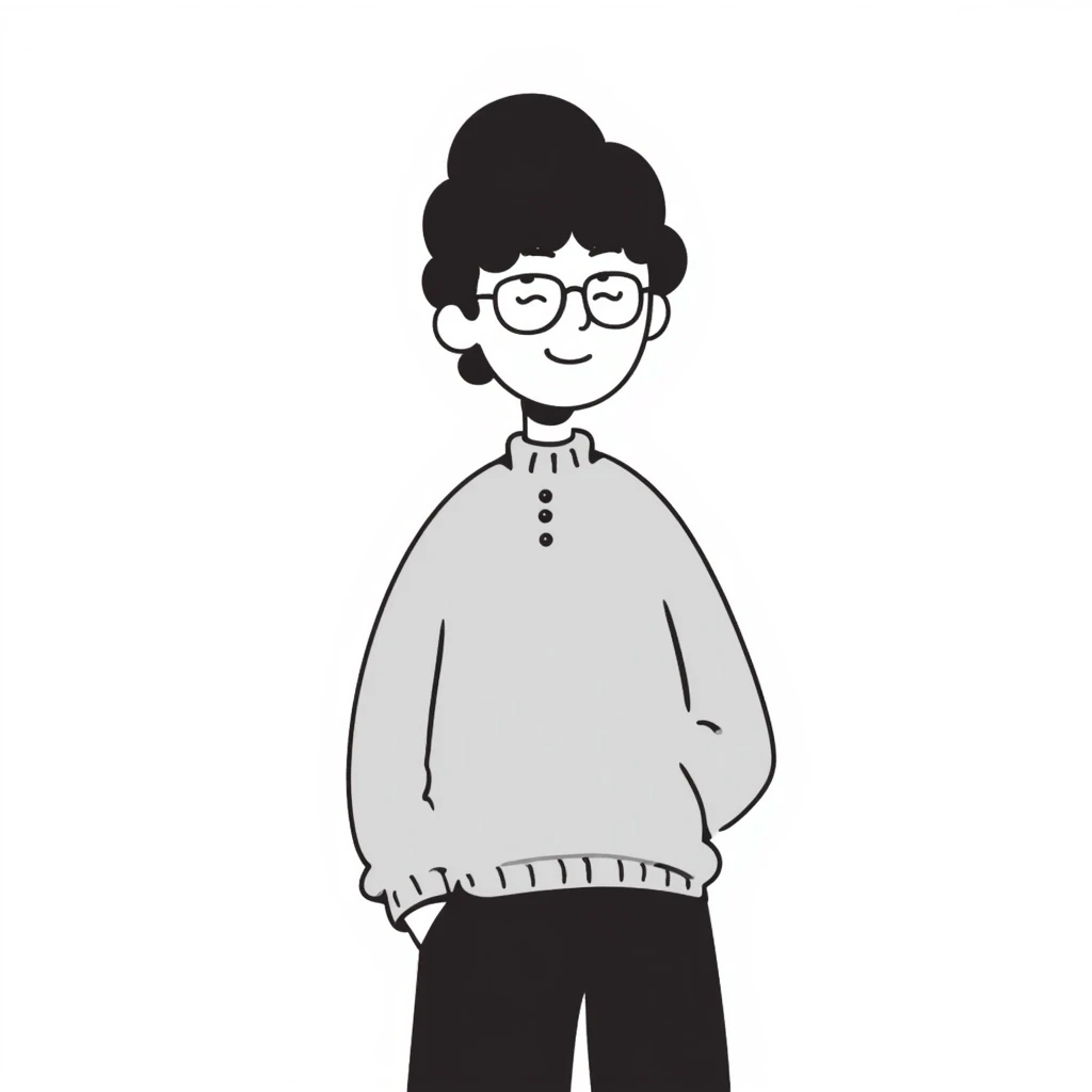 a guy with rectangle glasses, beanie, winking, hand-drawn doodle style emoji
