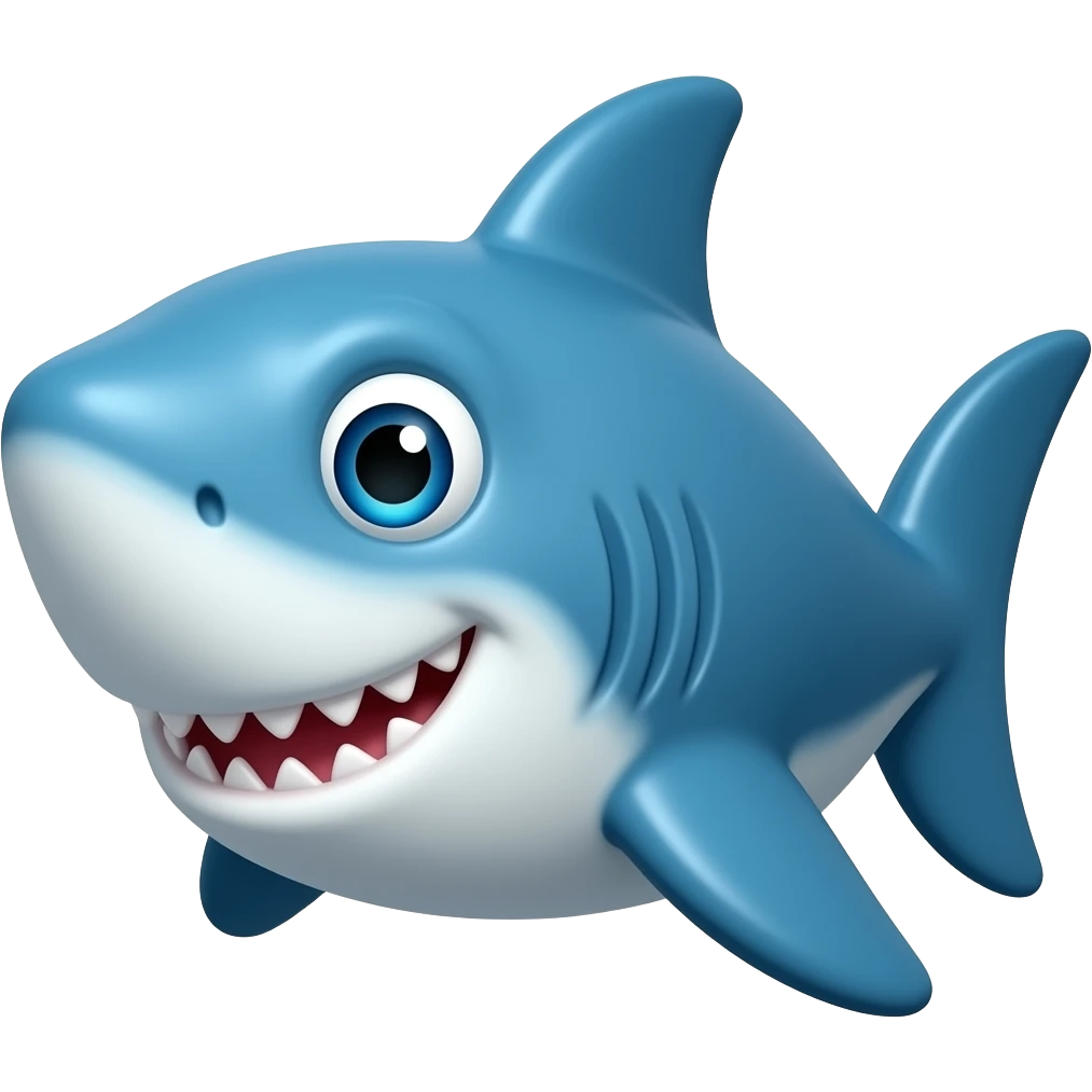 his item is a cartoon shark figurine, often categorized as a 3D icon, sticker, or toy.  high contrast and saturation color emoji