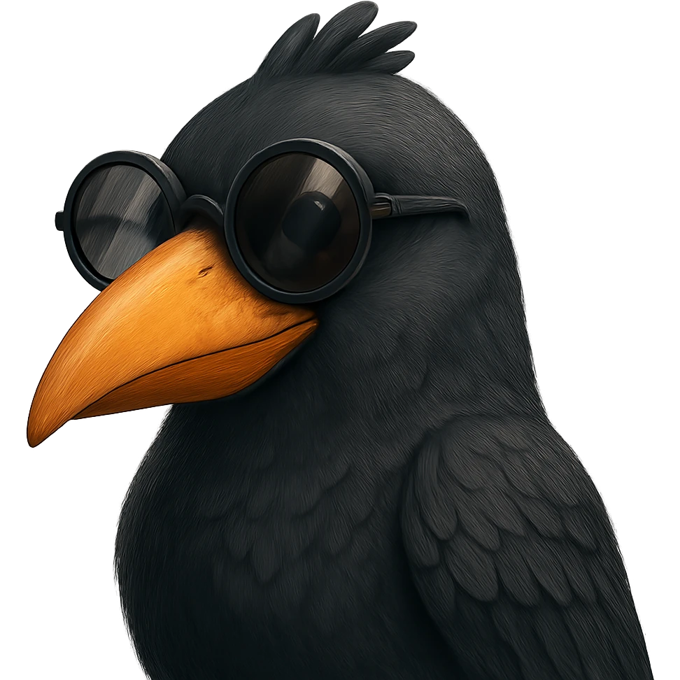 Make the bird slightly more realistic than the original, but still cartoonish. Keep the same pose, orange beak, and round sunglasses. Add subtle feather texture and gentle shading, but not hyper-realistic. No background. The style should maintain the cartoonish look of the original bird. emoji