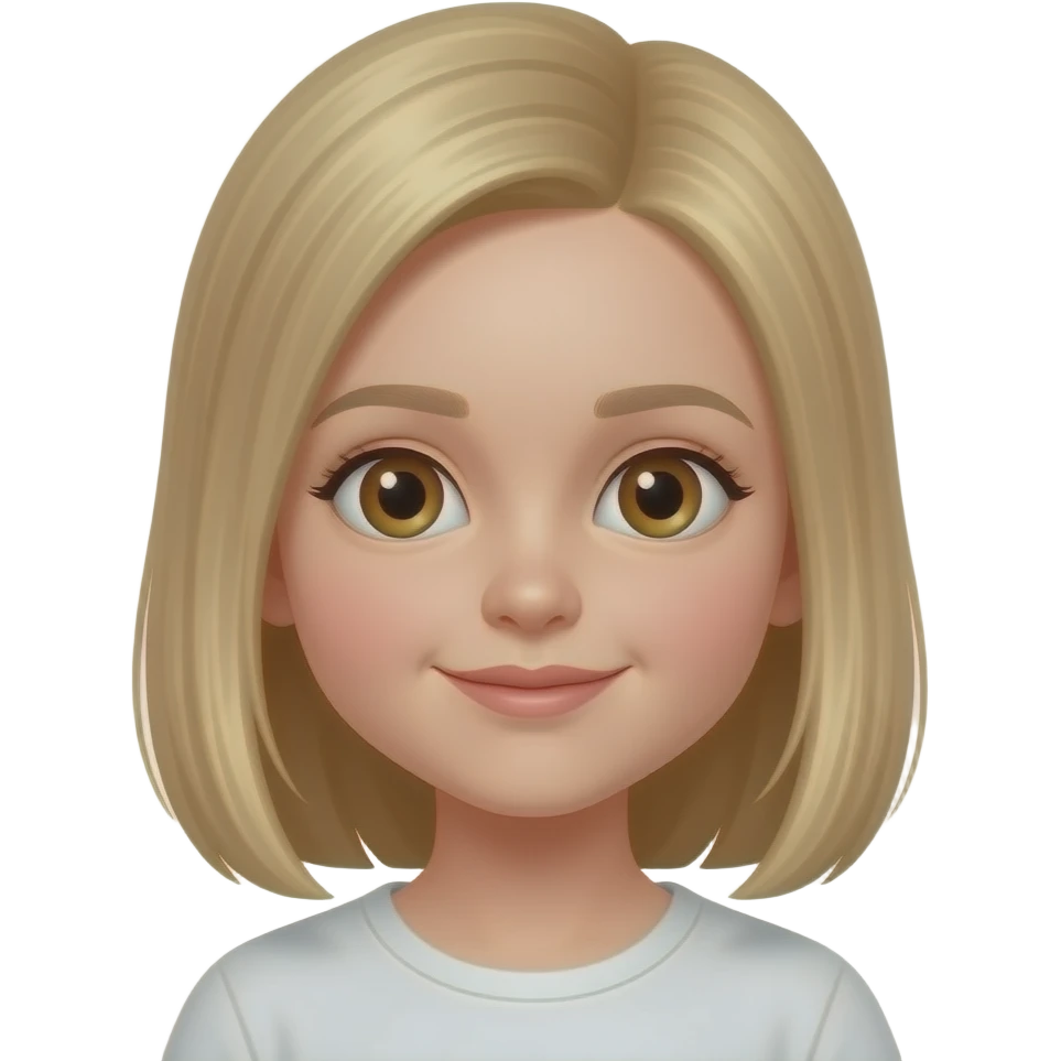 Niña pequeña pelo rubio liso, nariz fina y ojos marrones emoji