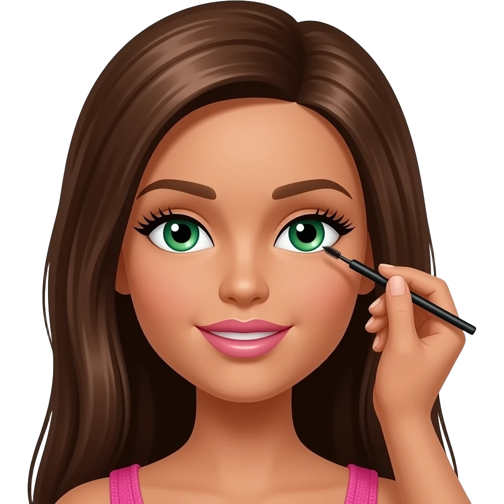 Brown skin brown hair green eyes Barbie getting eyelash extensions done emoji
