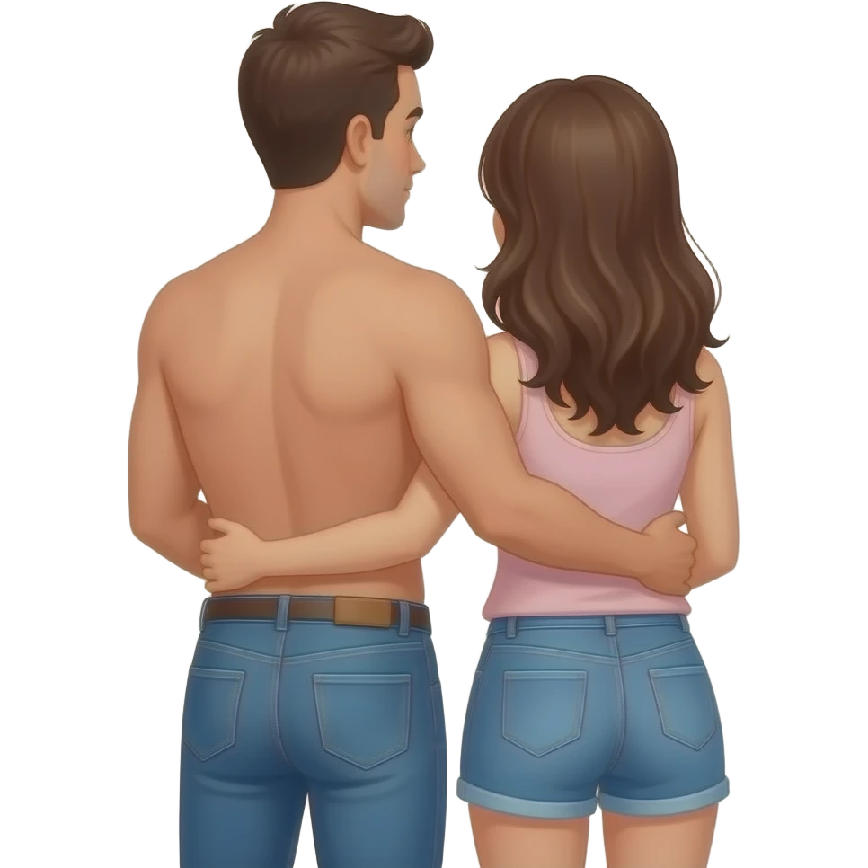standing naked man and naked woman with butt hugging emoji