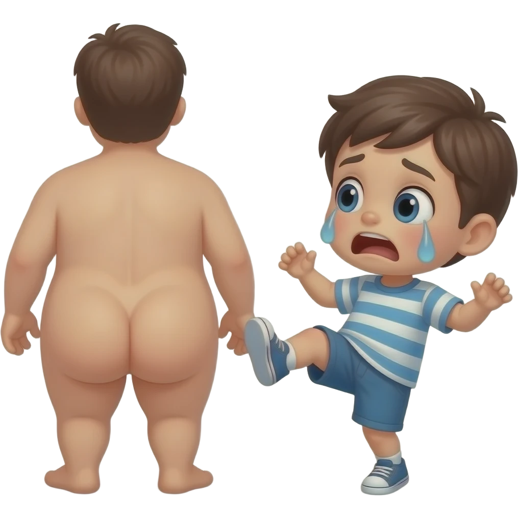 Emoji who is naked butt at small child and the child is scared and kicking him emoji