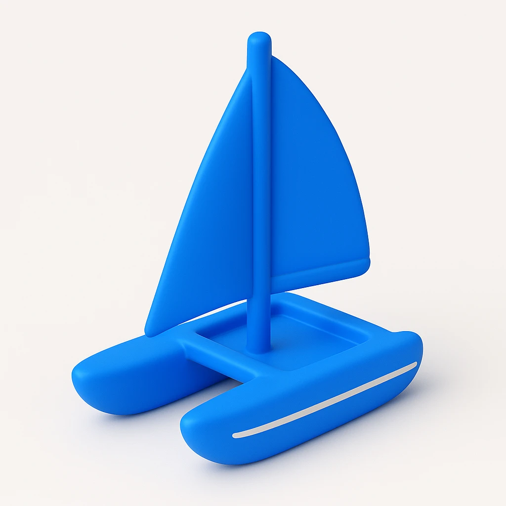 A catamaran with a white background. No wording or lettering on the boat.  emoji