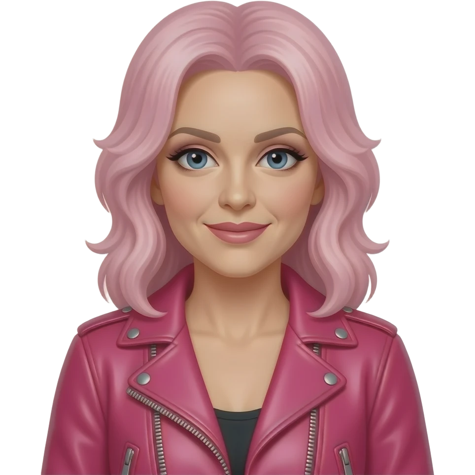 Cyndi Lauper in hot pink leather jacket. Pink and blonde hair emoji