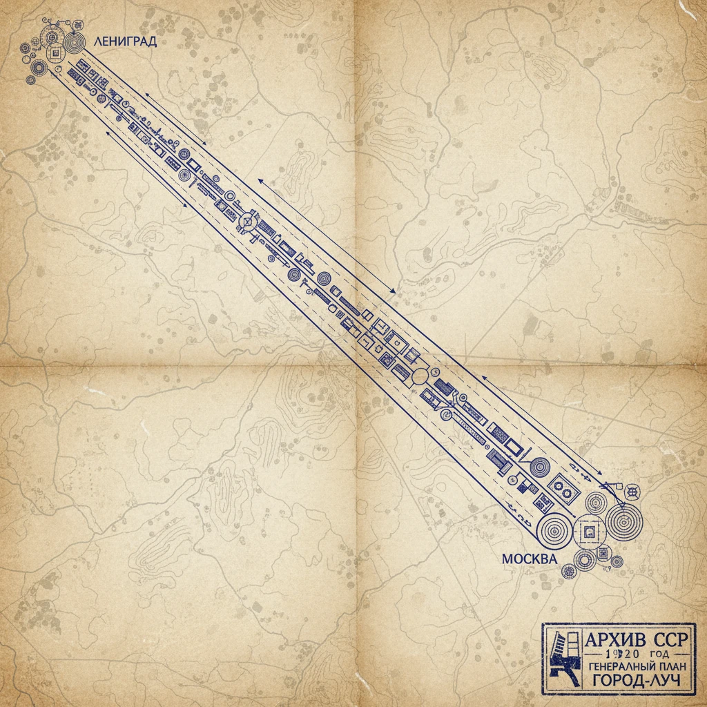 Город-луч от Москвы до Ленинграда

План-чертеж на карте. Архив СССР 1920 год emoji
