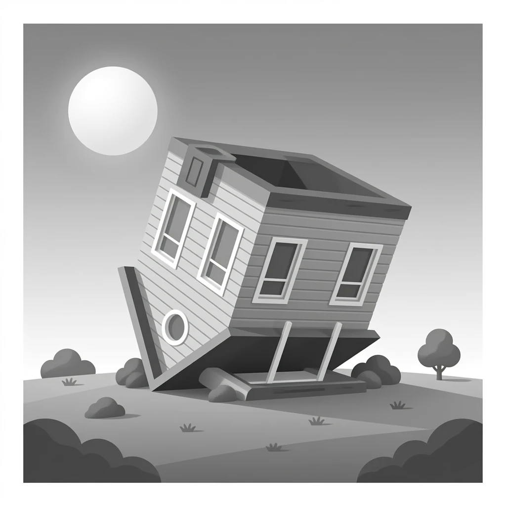 Outline of an upside-down house in black and white emoji