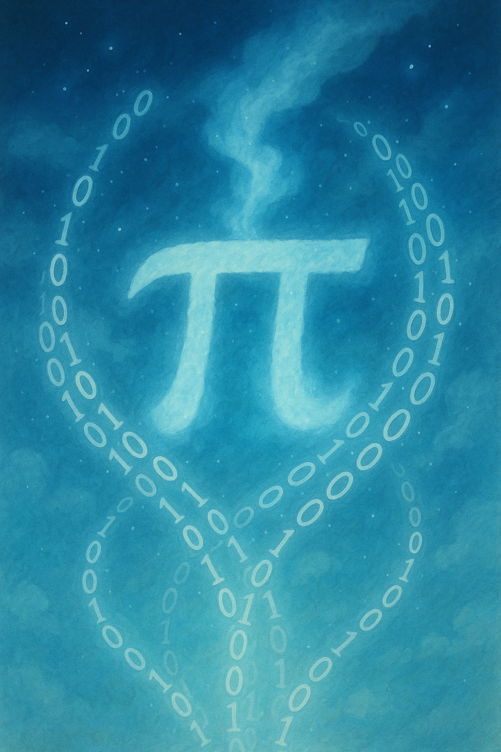  combine the π (pi) math symbol, binary code, and digital mist emerging from it. emoji